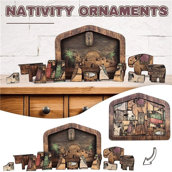 🧩💓Nativity Puzzle With Wood Burned Design Wooden Jesus Puzzles Set Jigsaw Game