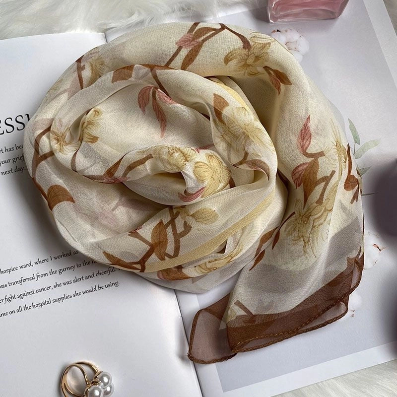 Women's Elegant Minimalist Flower Georgette Silk Scarf