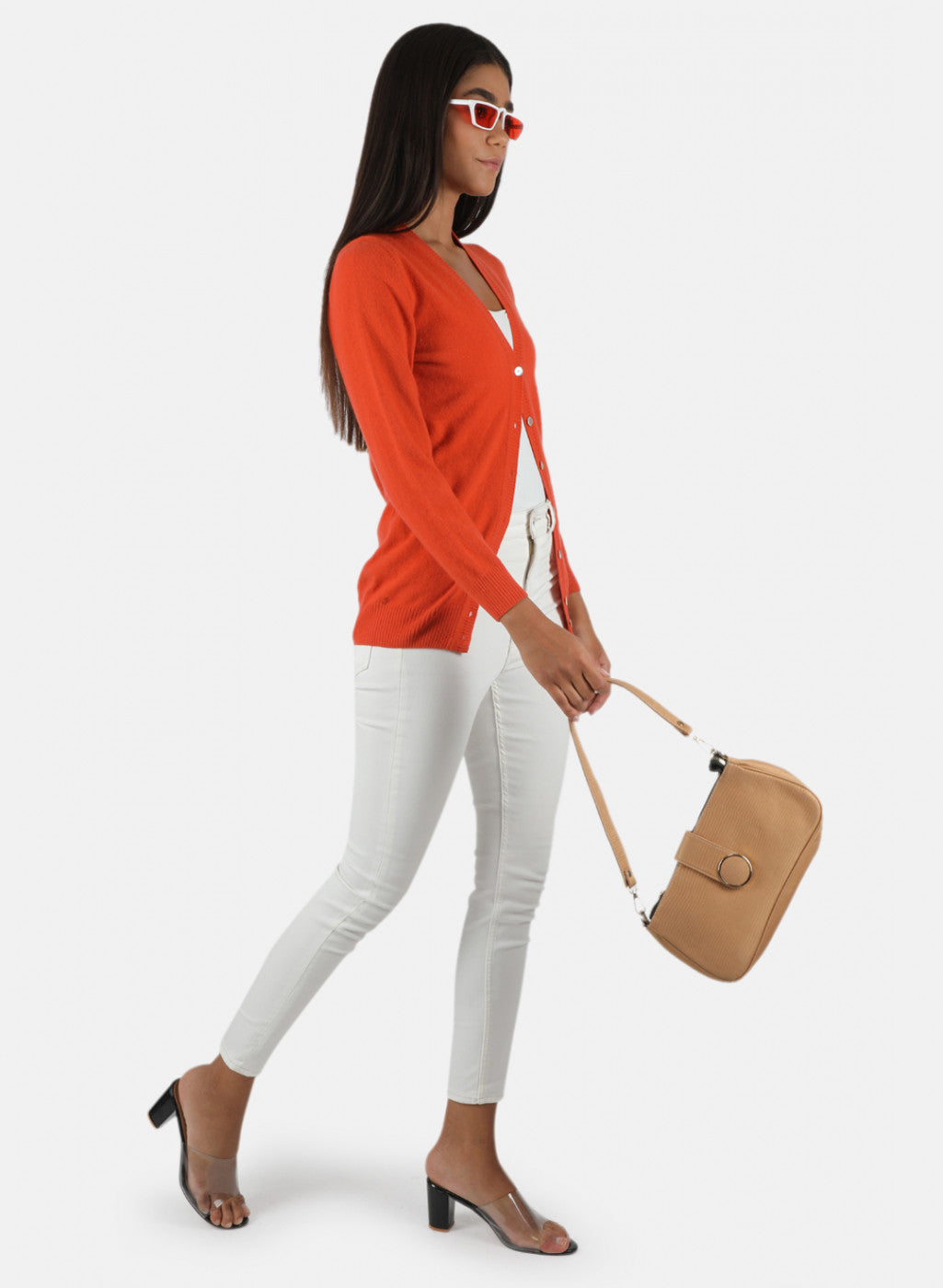 Women Orange Solid Cardigan