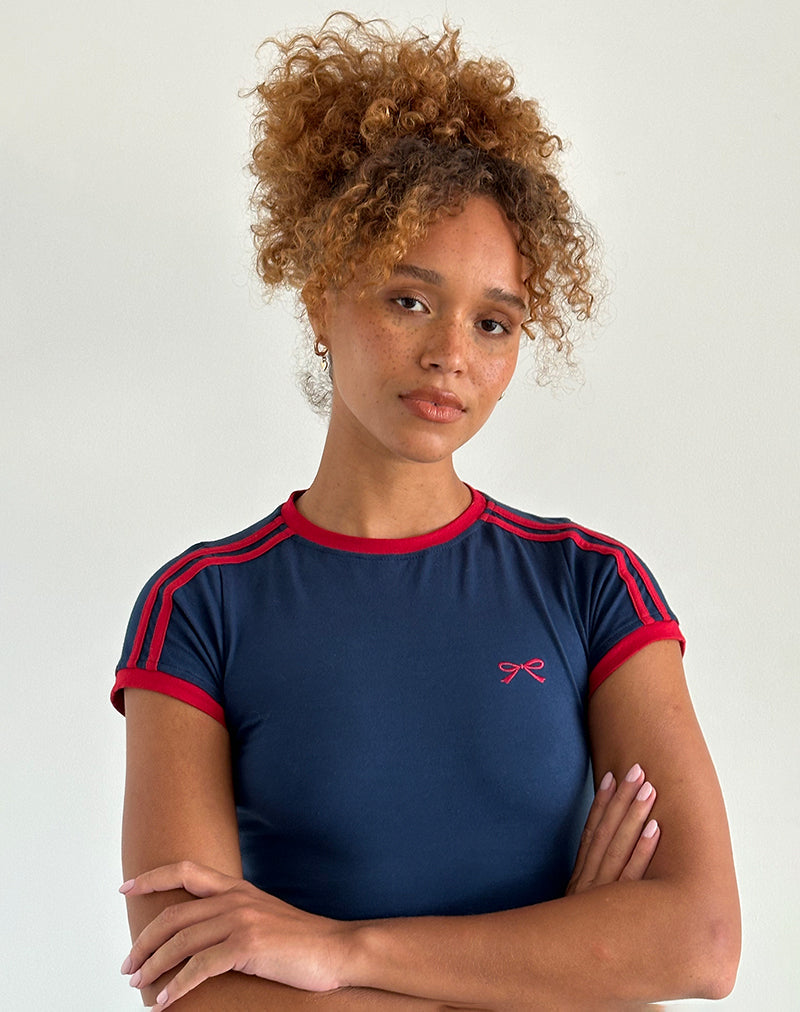 Salda Top in Navy with Adrenaline Red Binding and Logo