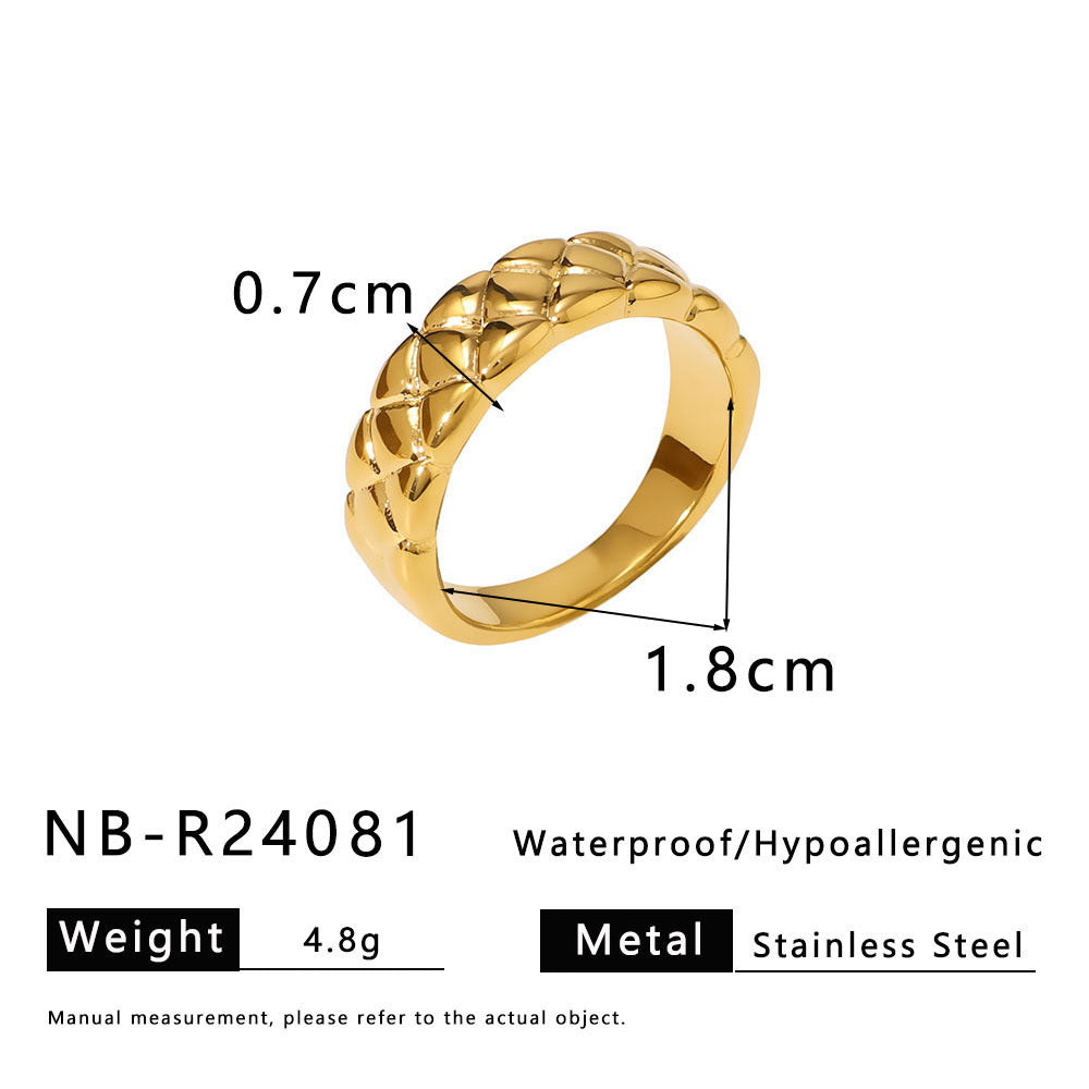 Exaggerated Style Titanium Steel Geometric Niche Pleated Three-Dimensional Petal Design Gold-Plated Ring Fashionable Women