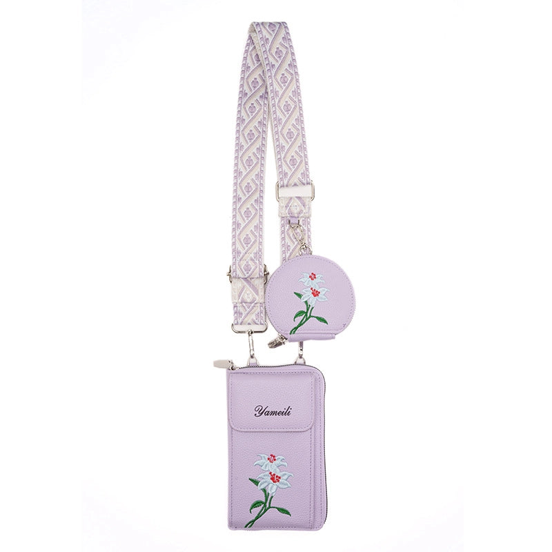 Women's Pu Leather Letter Flower Elegant Round Square Zipper Flip Cover Phone Wallets