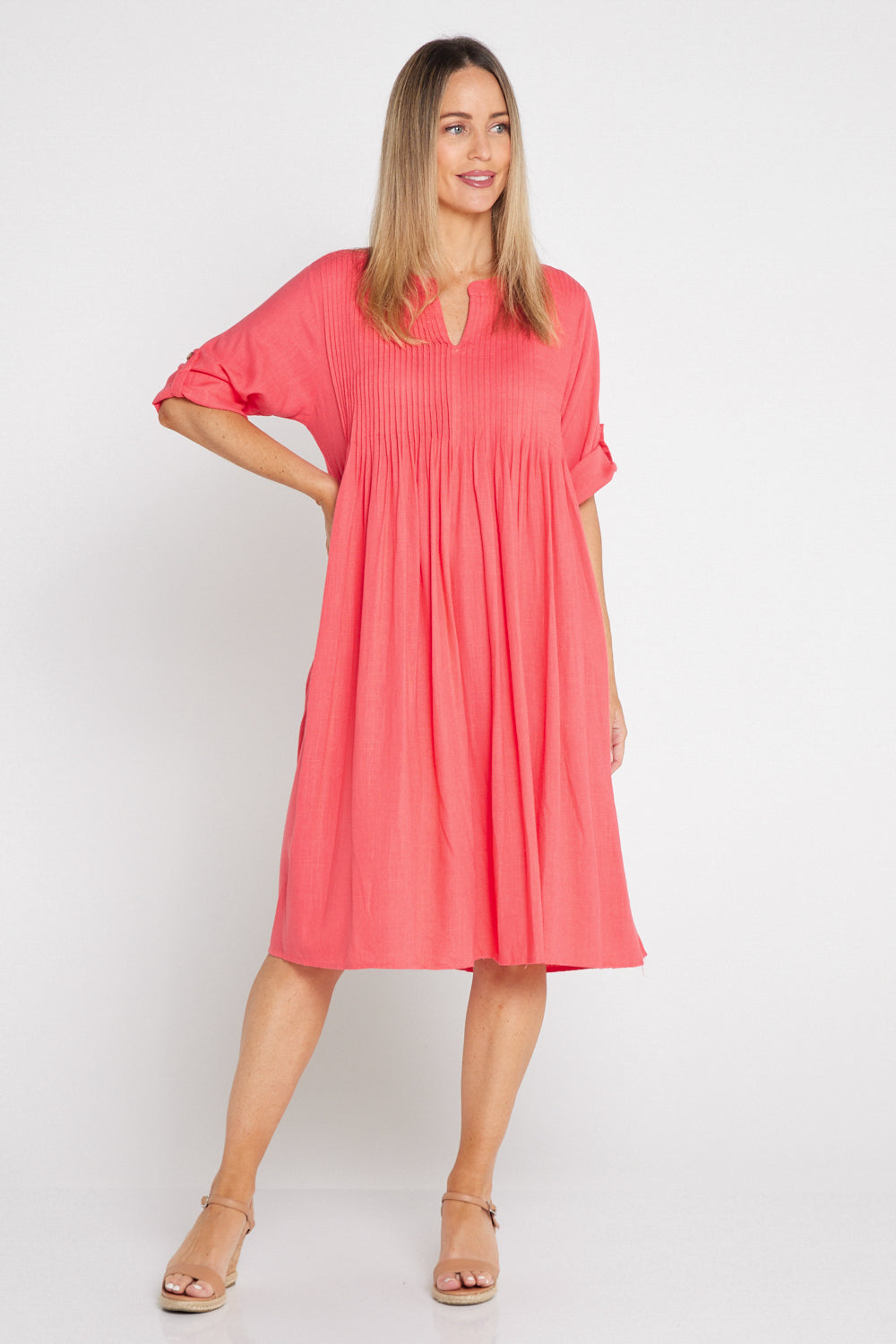 Melina Cotton & Linen Dress - Melon