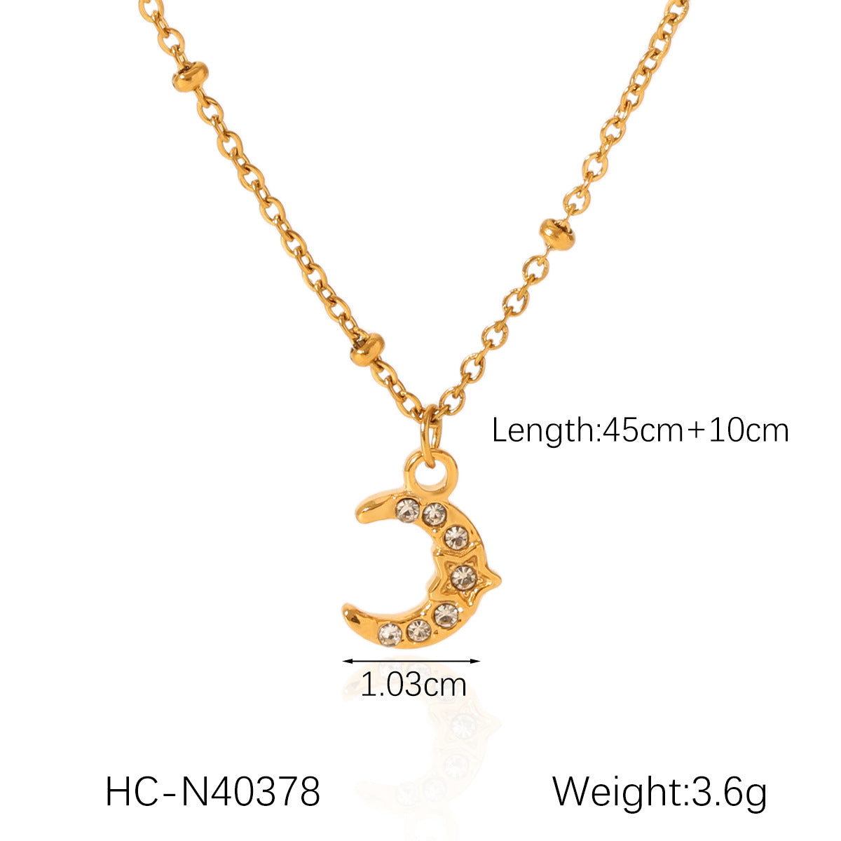 Ins18K Gold Stainless Steel Diamond Water Drop Moon Five-Pointed Star Four-Leaf Clover Pendant Necklace Titanium Steel Clavicle Chain