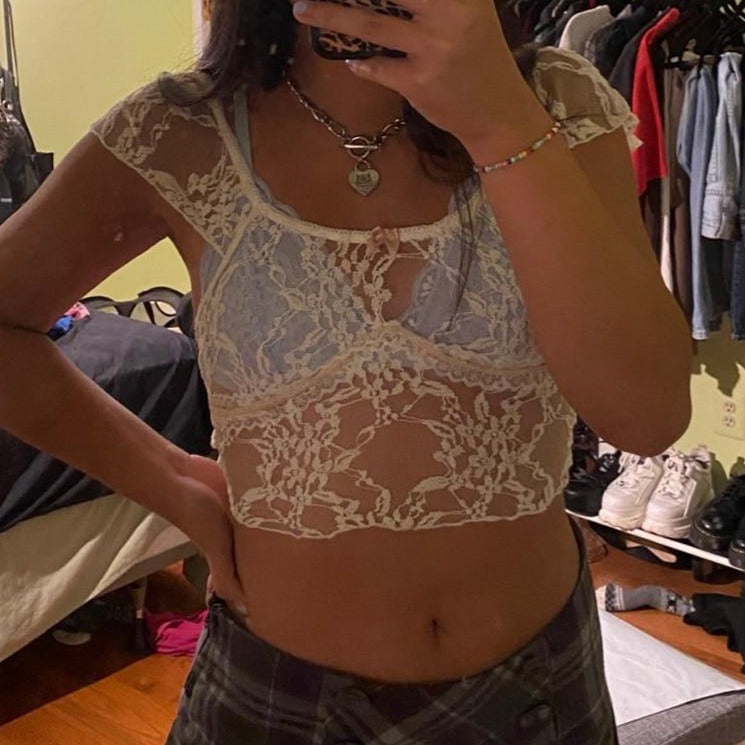 Transparent Mesh Floral Top