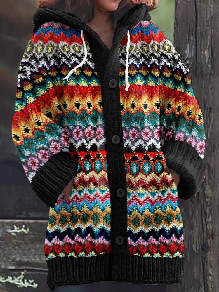 Vintage Tribal Icelandic Pattern Cozy Cardigan Sweater