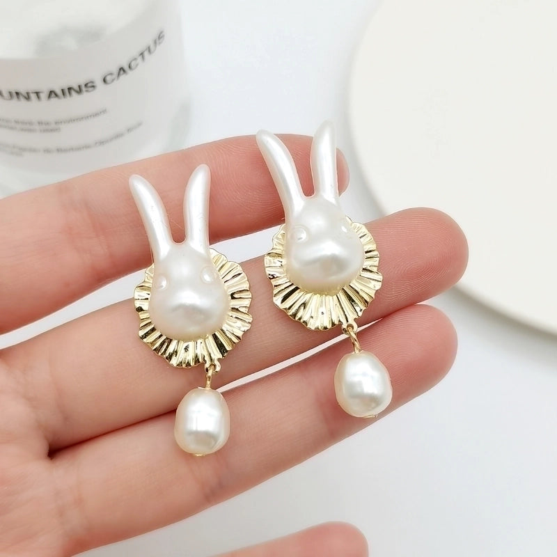 Minimalist Heart Shape Flower Resin Inlay Artificial Pearls Rhinestones Drop Earrings 1 Pair