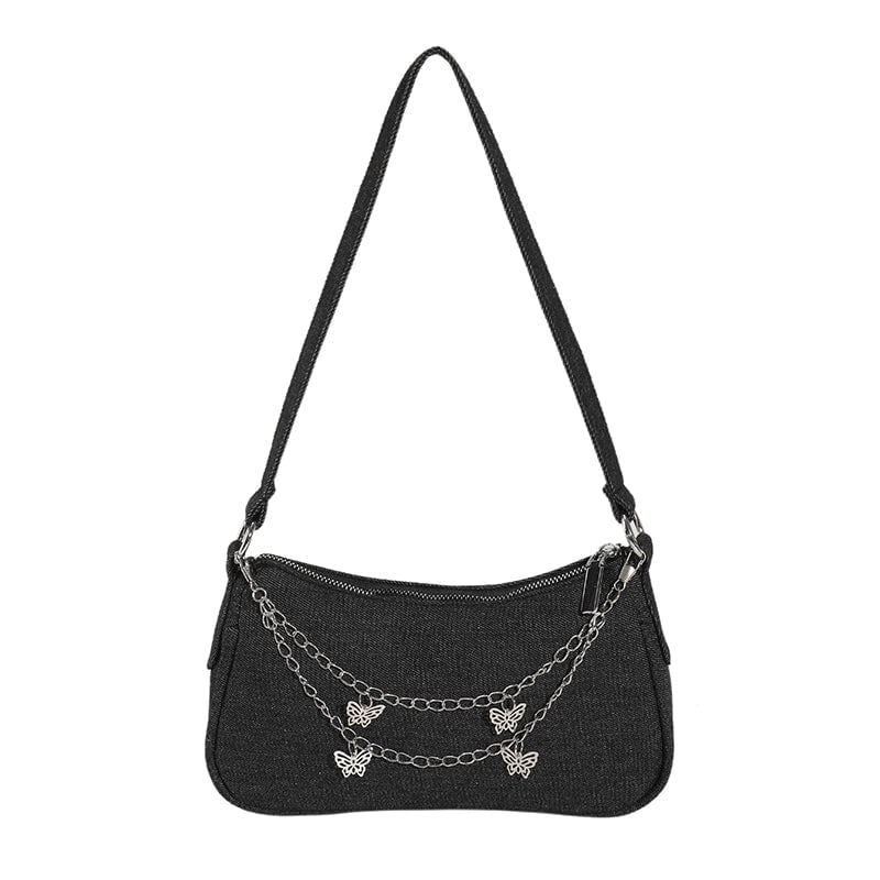 Women's All Seasons Denim Butterfly Streetwear Square Flip Cover Shoulder Bag Underarm Bag