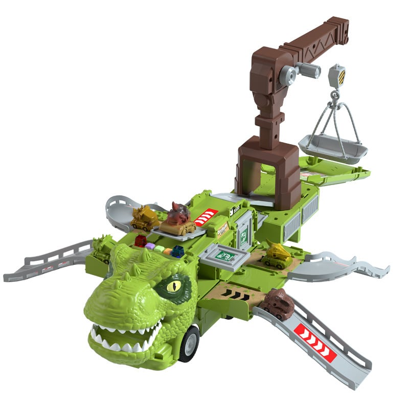 🦖New Dinosaur Transforming Engineering Truck Track Toy Set With Lights and Music