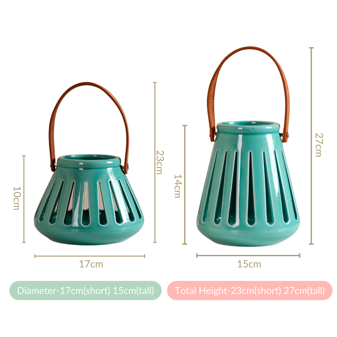 Teal Decorative Ceramic Lantern Set of 2