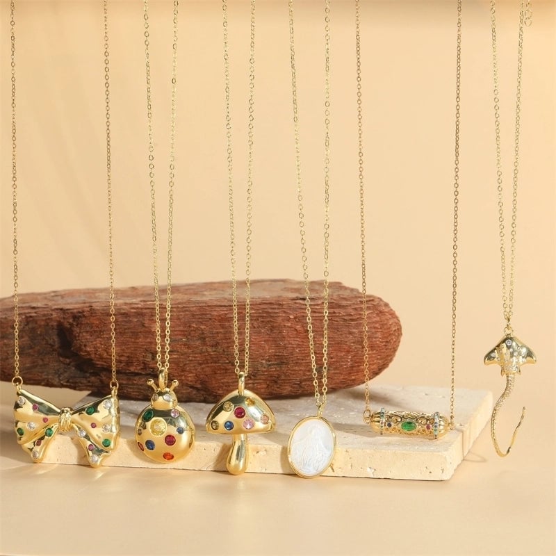 Copper 14K Gold Plated Vintage Style Minimalist Plating Inlay Butterfly Zircon Pendant Necklace