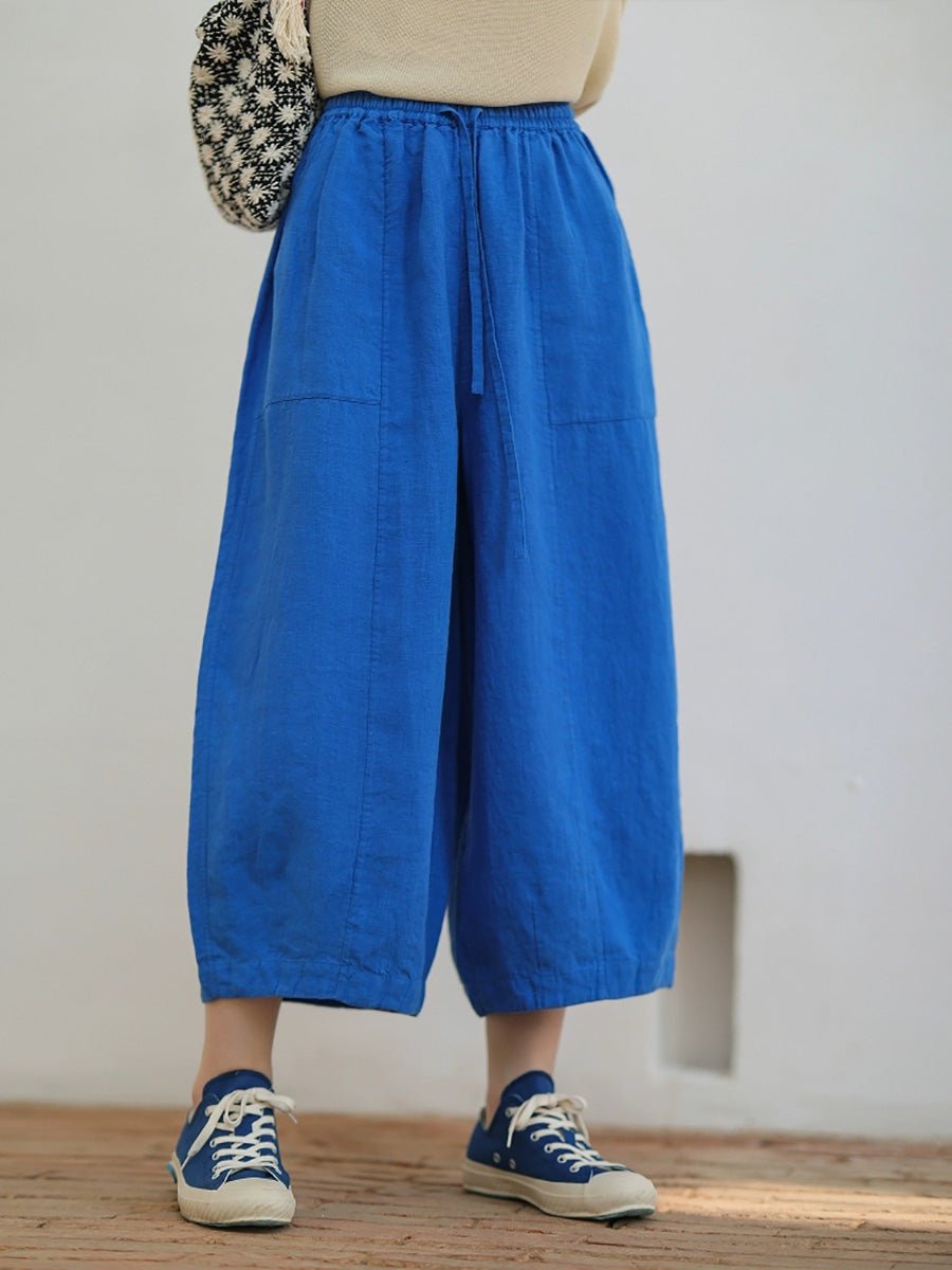 Women Summer Casual Pure Color 100%Linen Bloomers