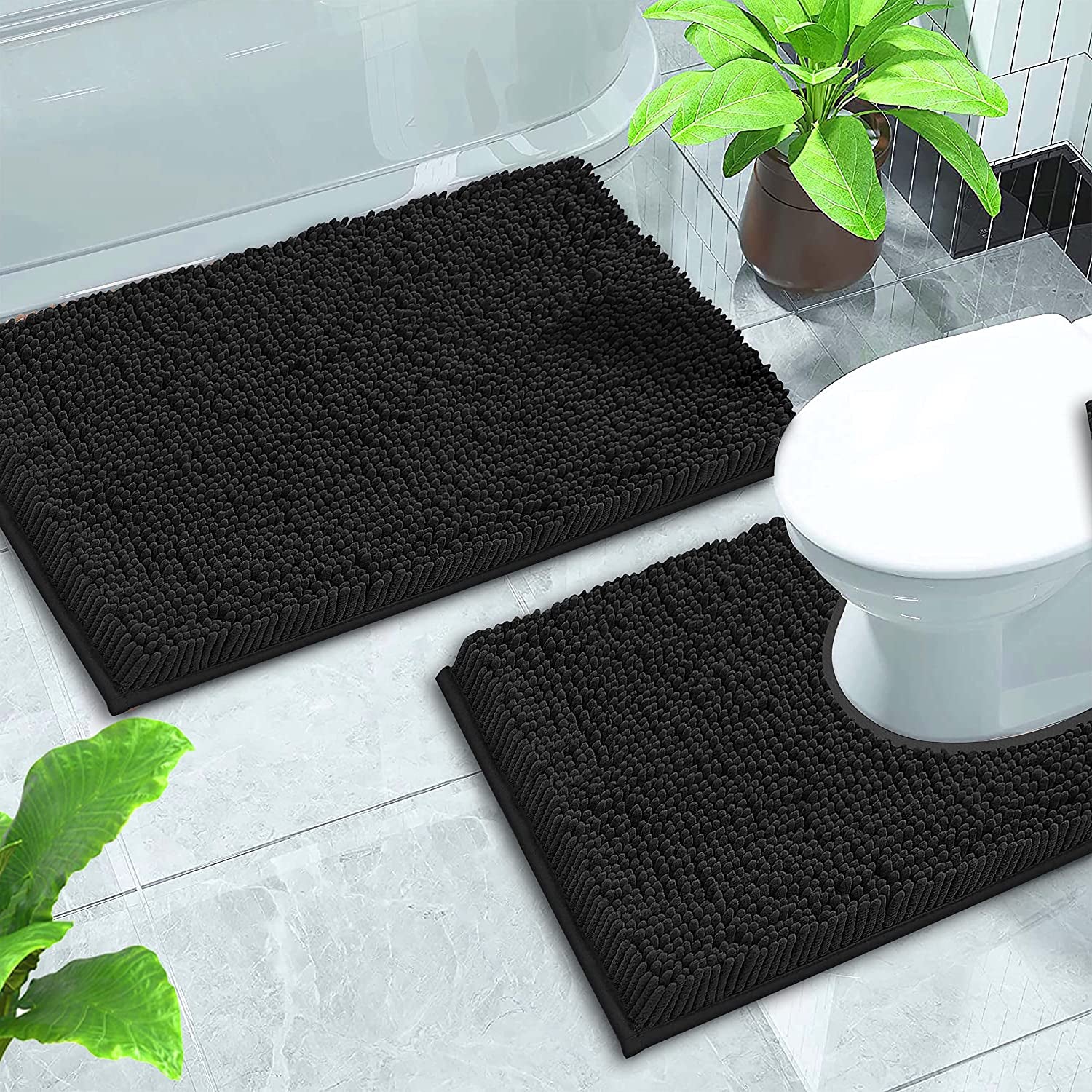 2 Pieces Chenille Non-Slip Bath Mat Set