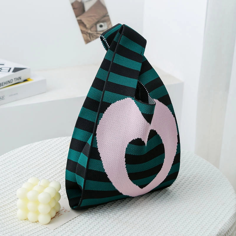 Women's Small Knit Color Block Streetwear Square Open Shoulder Bag
