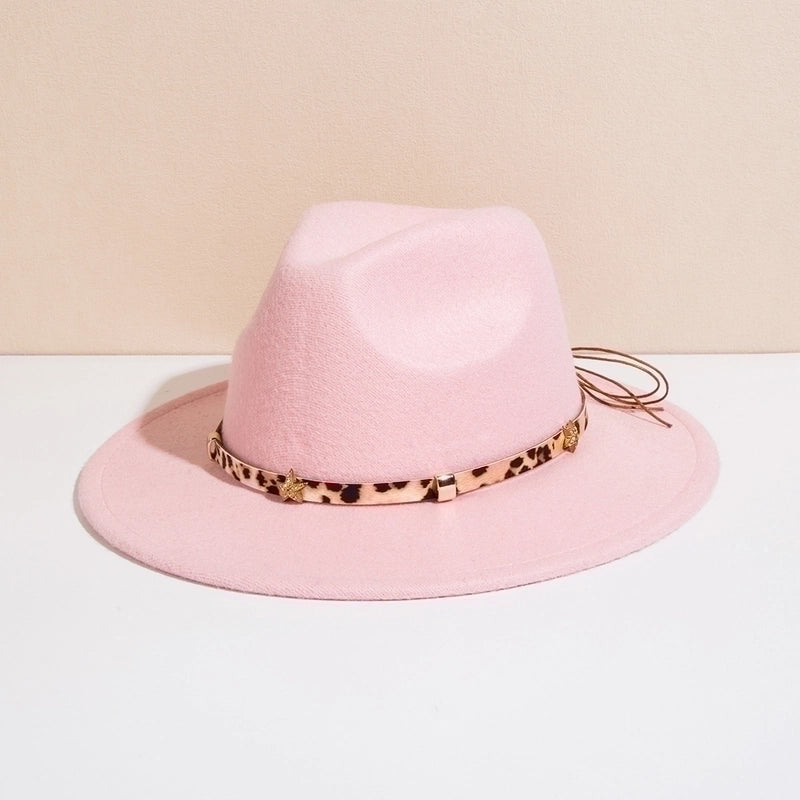 Unisex Basic Cowboy Style Solid Color Belt Buckle Wide Eaves Fedora Hat