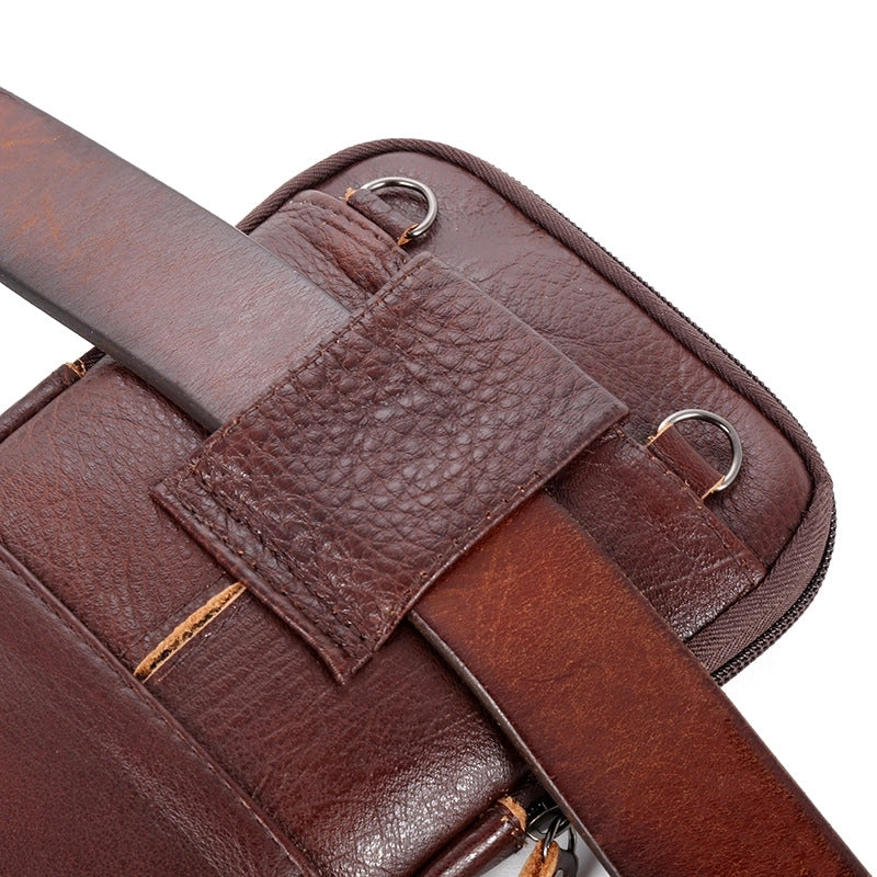 Men's Business Solid Color Leather Waist Bags