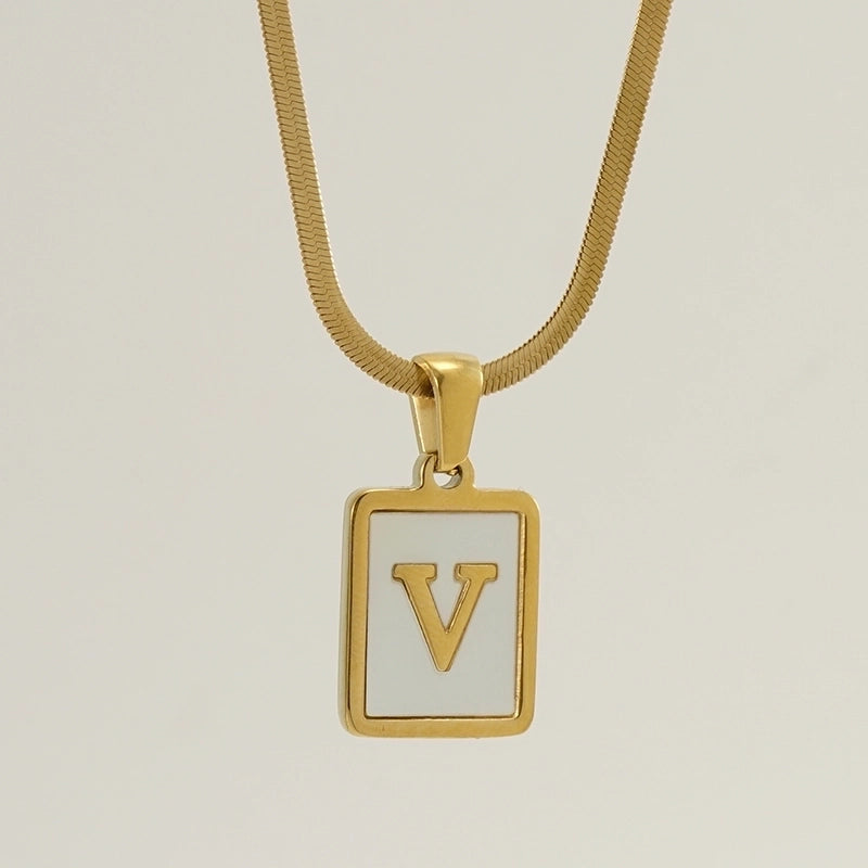 Stainless Steel 18K Gold Plated Casual  Plating Inlay Letter Shell Pendant Necklace