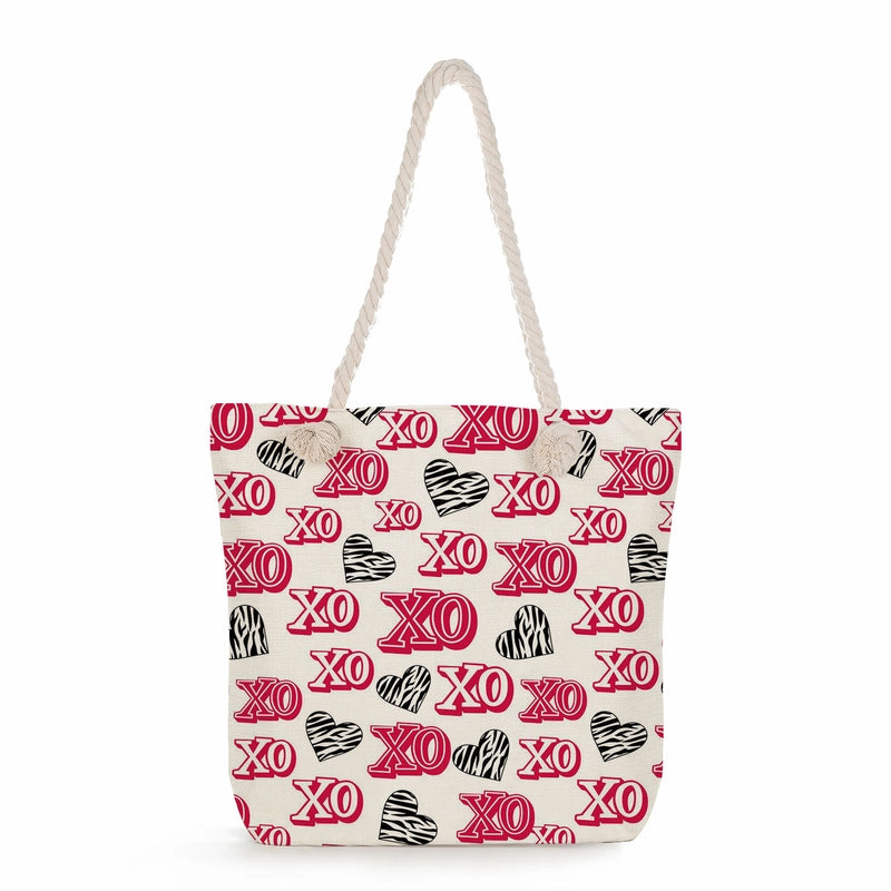 Women's Cotton And Linen Heart Shape Classic Style Square Zipper Tote Bag