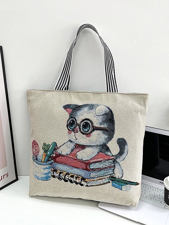 Women's Fashion Ethnic Cat Embroidery Canvas Shoulder Bag