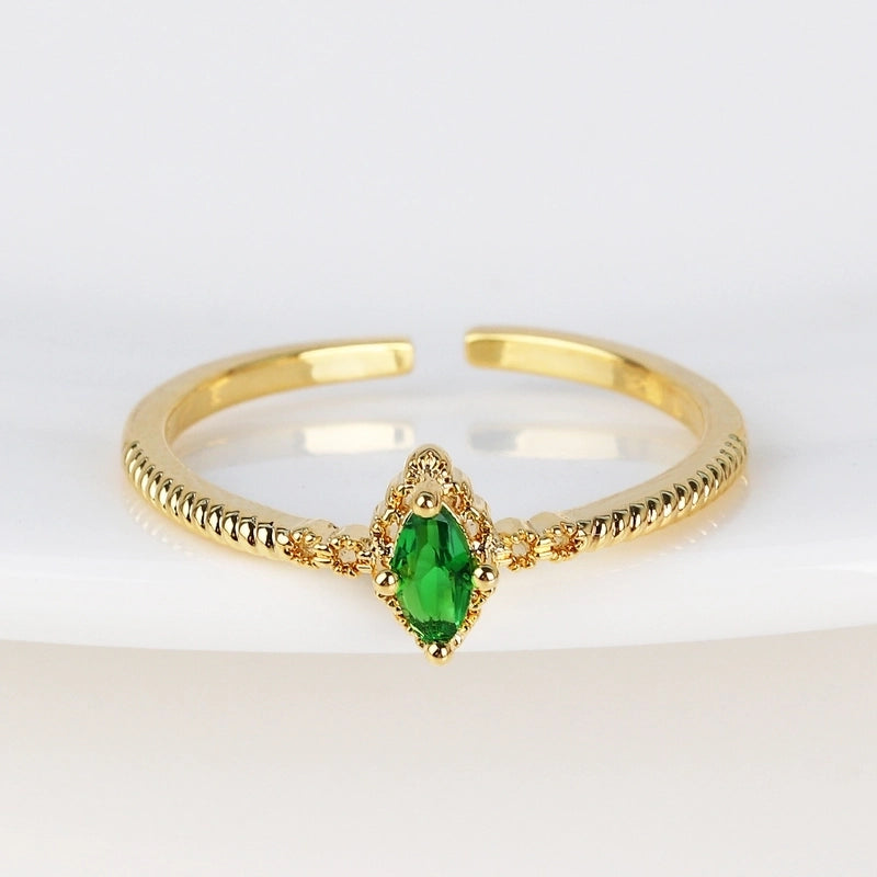 Copper 18K Gold Plated Inlay Geometric Zircon Open Rings