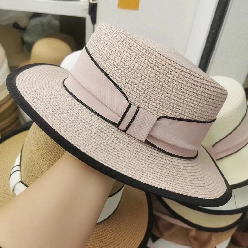 Women's Elegant Pastoral Solid Color Straps Big Eaves Straw Hat