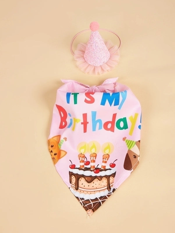 Cute Polyester Birthday Cartoon Letter Pet Scarf Pet Tire