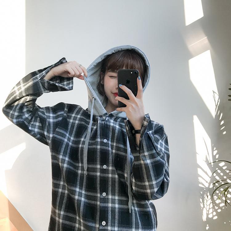 Flannel Plaid Hooded Long Sleeve Shirt