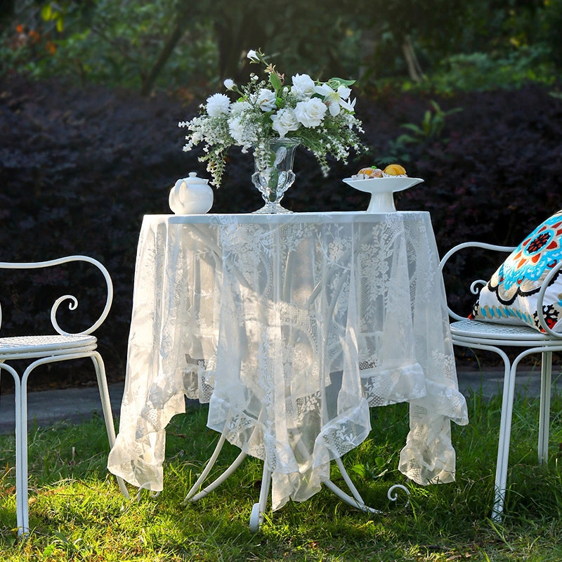 Pastoral Style Hollow Lace Tablecloth Round Window Flower Ruffled Tablecloth Fresh Lace Tablecloth In Stock Style