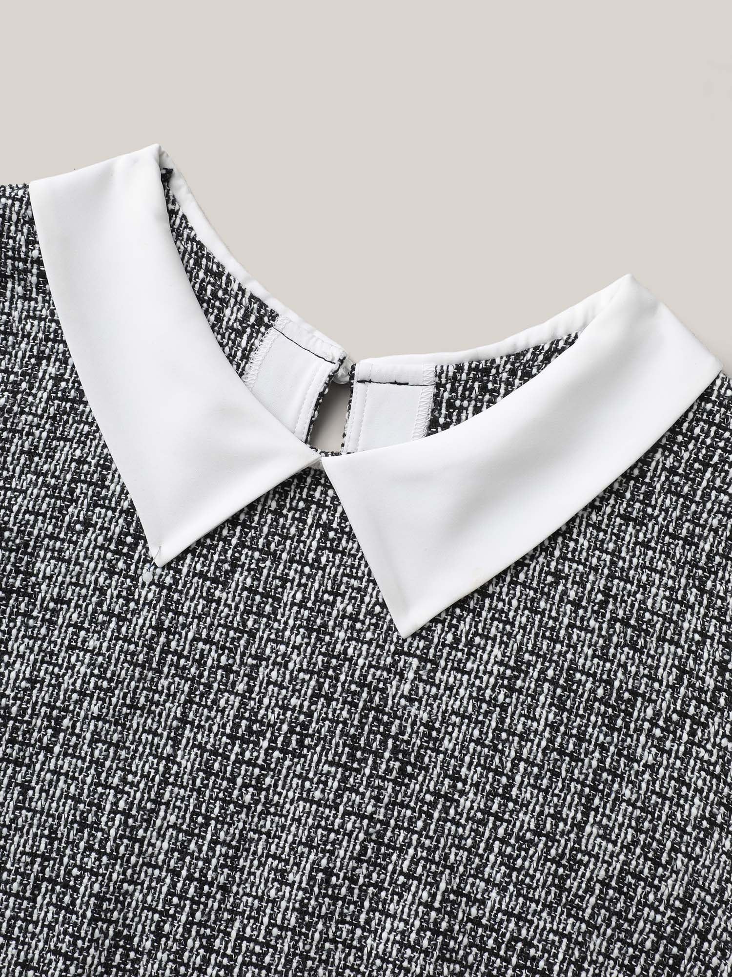 Tweed Patchwork Lantern Sleeve Blouse