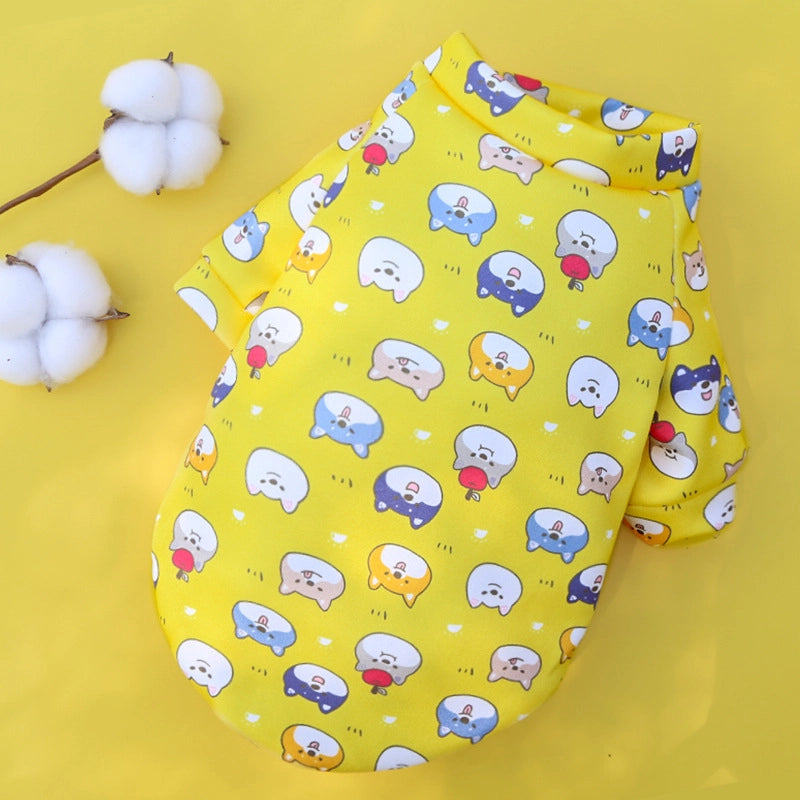 Cartoon Printed Fleece-lined Two-paw Sweatshirt For Dogs Cats Spring Autumn Winter Pullover Style Teddy Supplies Clothes