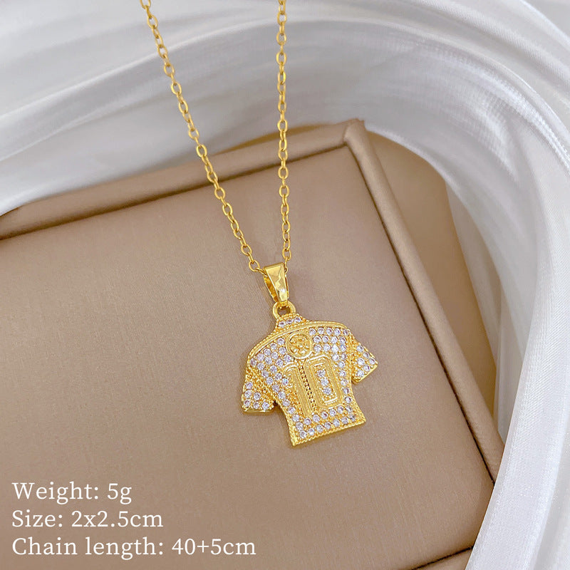 No. 10 Jersey Personalized Gorgeous Full Diamond Necklace Women'S Versatile Clavicle Chain Titanium Steel Chain