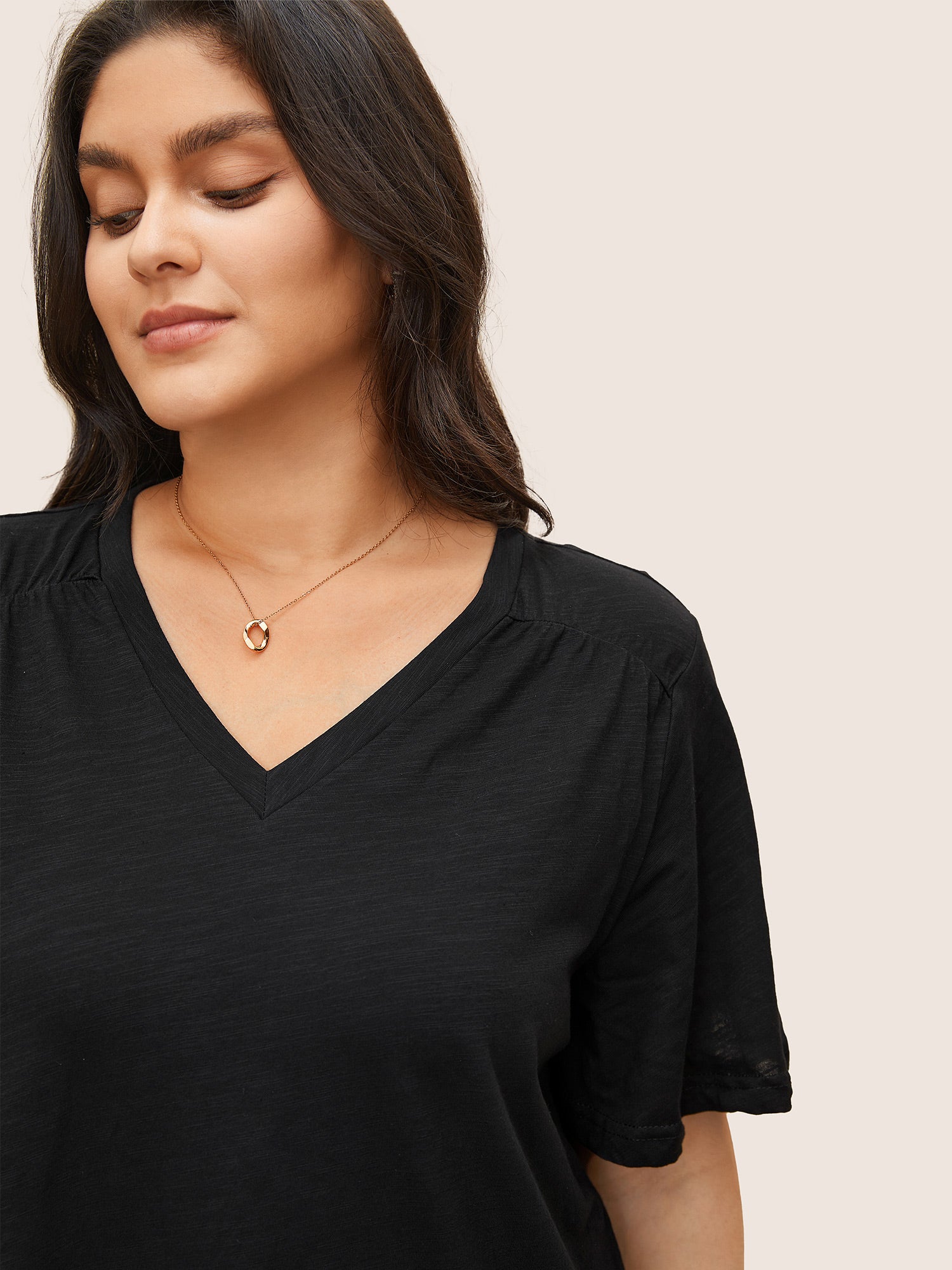 Plain Ruffle Sleeve Heather V Neck T-shirt