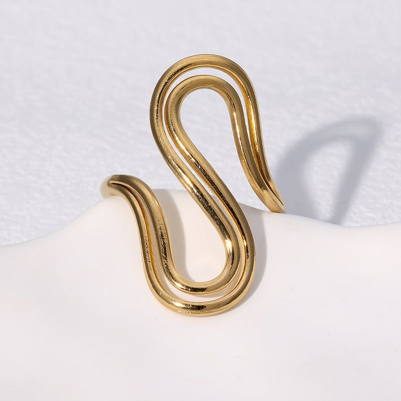Minimalist Cold Style Special S-Shaped Niche Design Geometric Simple Versatile Stainless Steel Ring Female