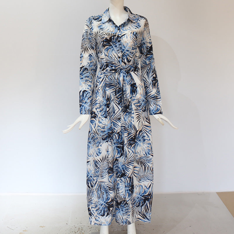 Printed Lace-Up Loose Maxi dress