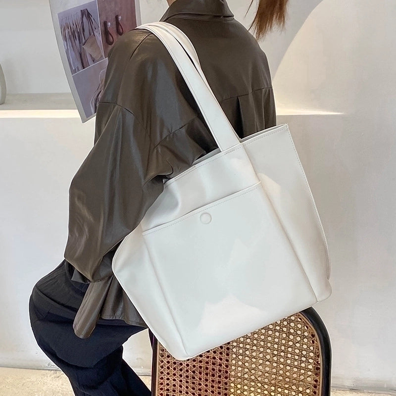Women's Large Pu Leather Solid Color Streetwear Square Open Tote Bag