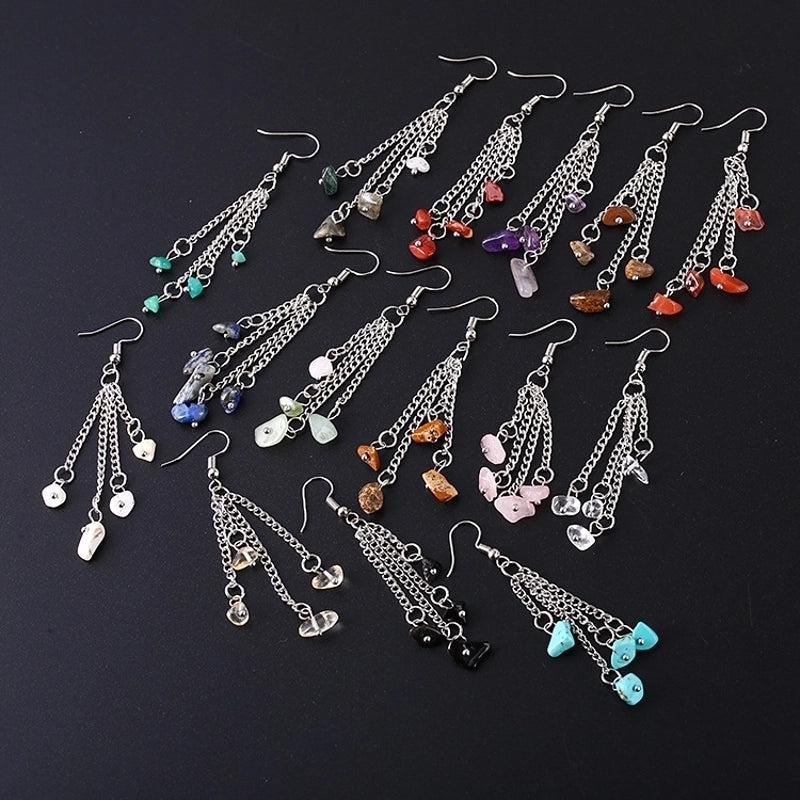 1 Pair Minimalist Irregular Patchwork Natural Stone Metal Drop Earrings