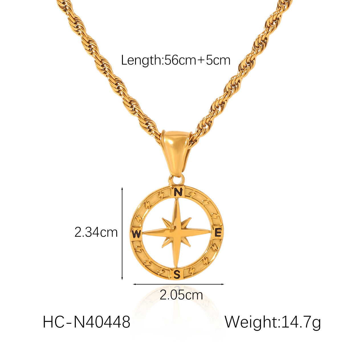 Fashion Stainless Steel Twist Chain Hollow Eight-Pointed Star Compass Pendant Necklace Personality Hip-Hop Titanium Steel Necklace