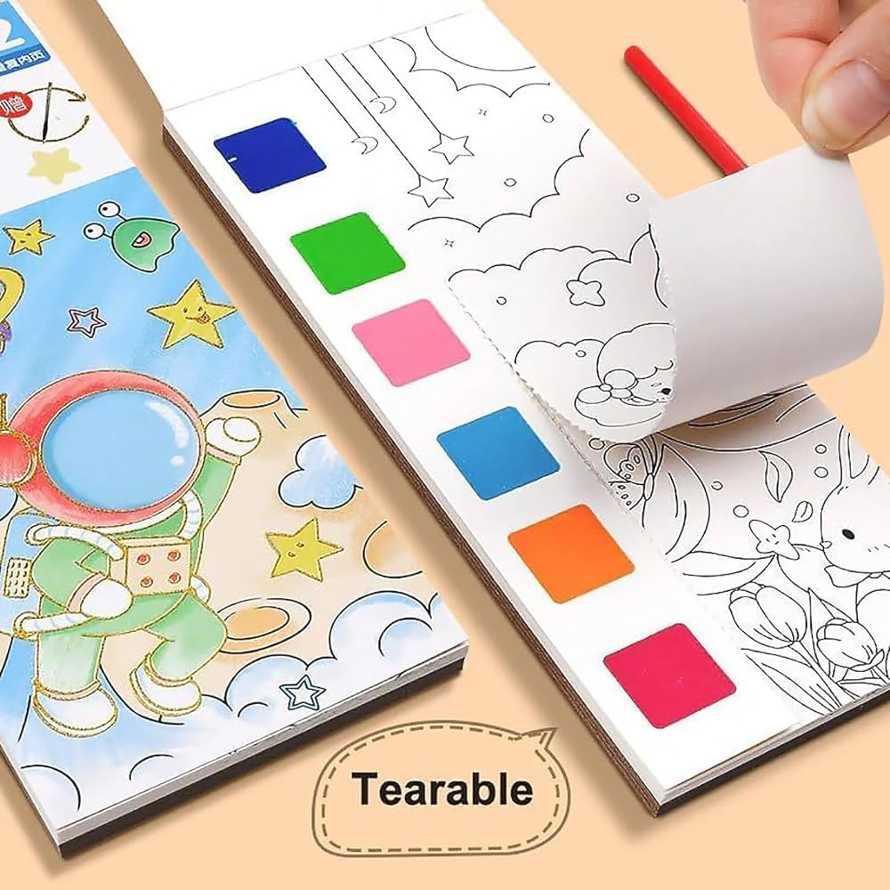 Watercolor Painting Notepad For Kids 12 Different Pages. Water Painting Book With Water Color With Painting Brush