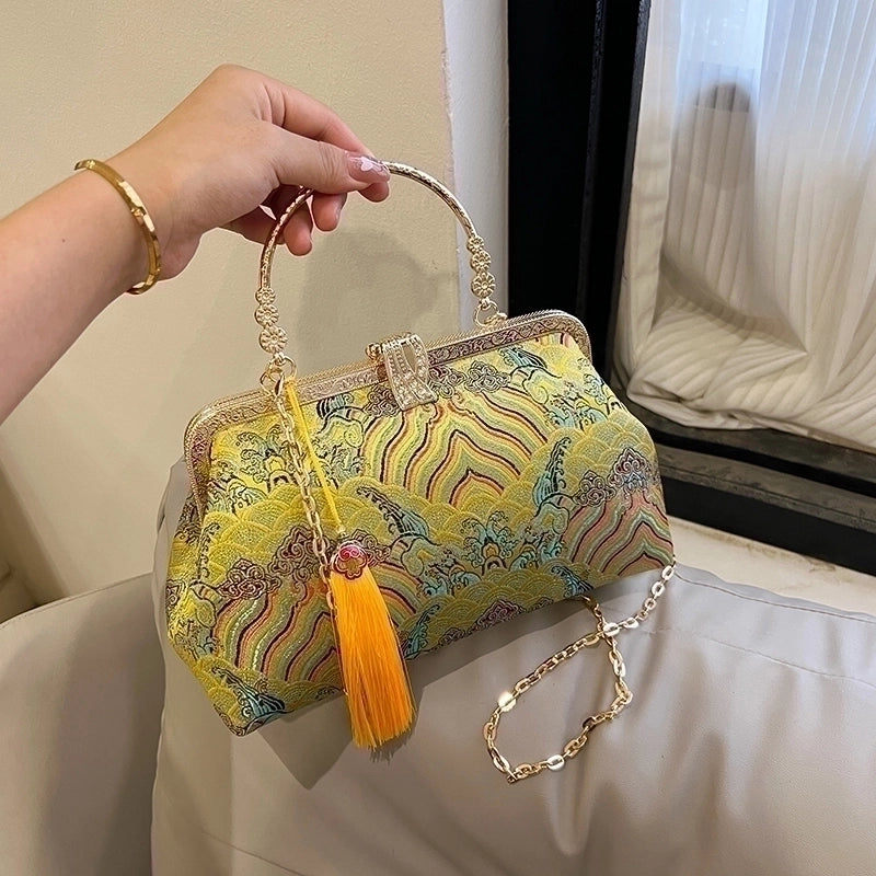 Nylon Flower Embroidery Square Embroidered Evening Bags