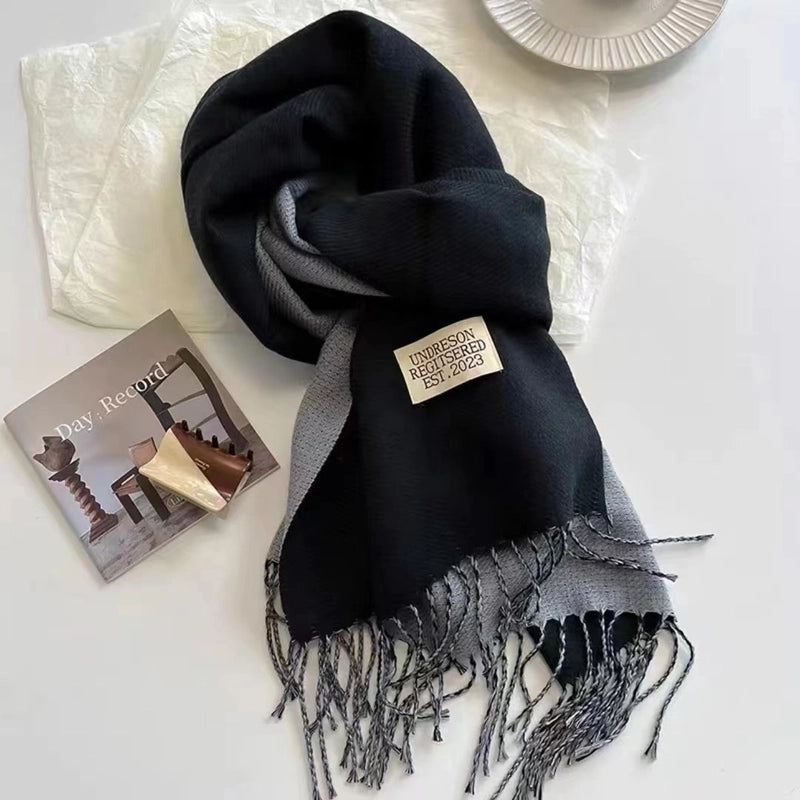 Double-sided Plain Scarf  Couple Mid-length Scarf Autumn And Winter Warm Color Matching Shawl Tassel Scarf