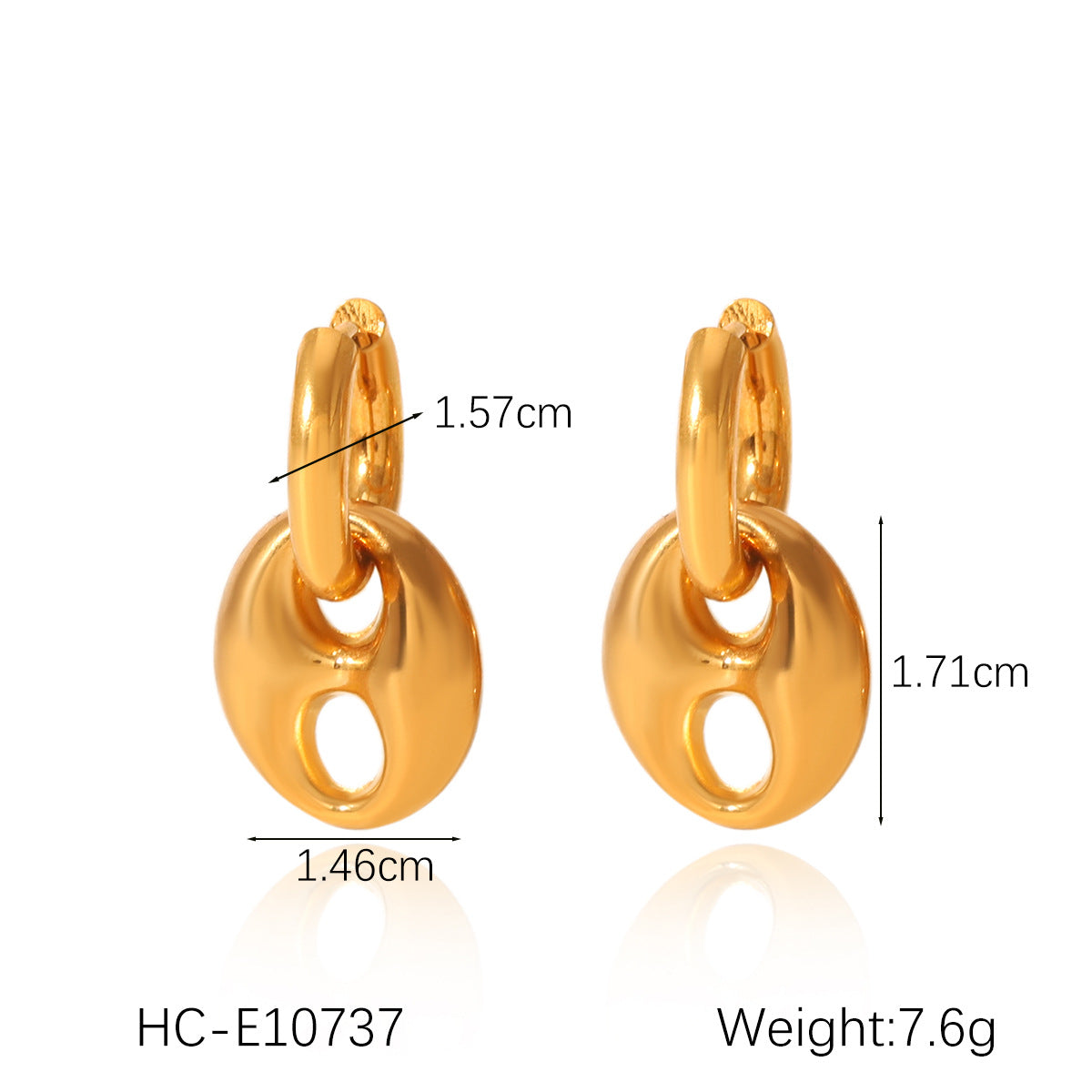 18K Gold Hollow Stainless Steel Pig Nose Buckle Necklace Bracelet Earrings Set Ins Style Titanium Steel