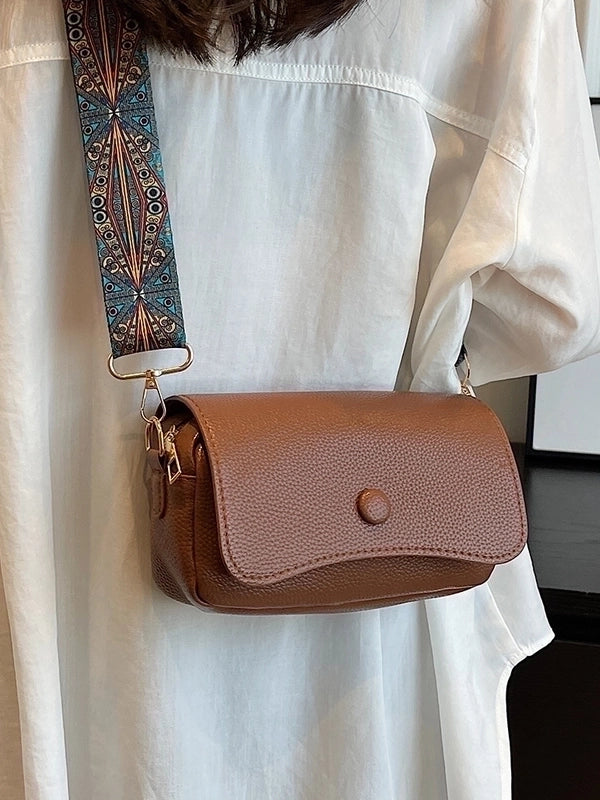 Women's Small Pu Leather Solid Color Vintage Style Square Magnetic Buckle Crossbody Bag