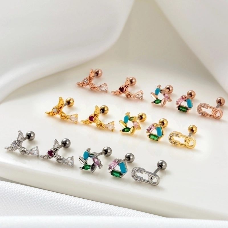 1 Piece Ear Cartilage Rings & Studs Minimalist Classic Style Heart Shape Wings Flower 316L Stainless Steel  Copper Plating Inlay Zircon