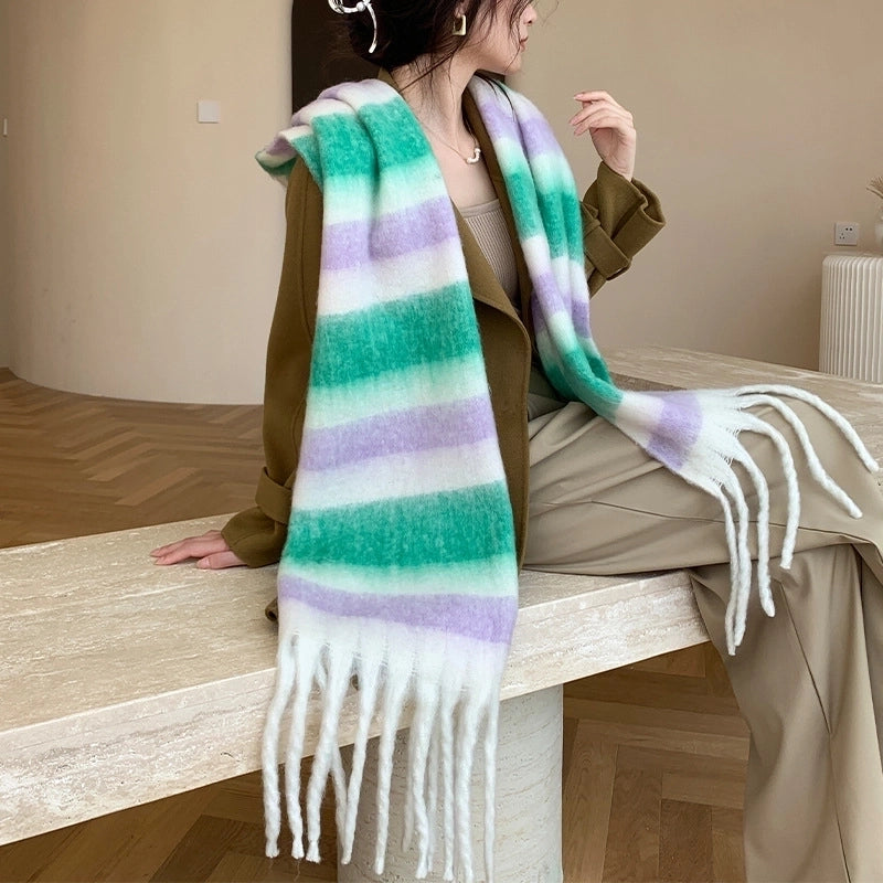 Popular Spring And Winter AC Scarf Warm Thickened Color Plaid Scarf Scarf Shawl Fashionable Western Style Outer Wear