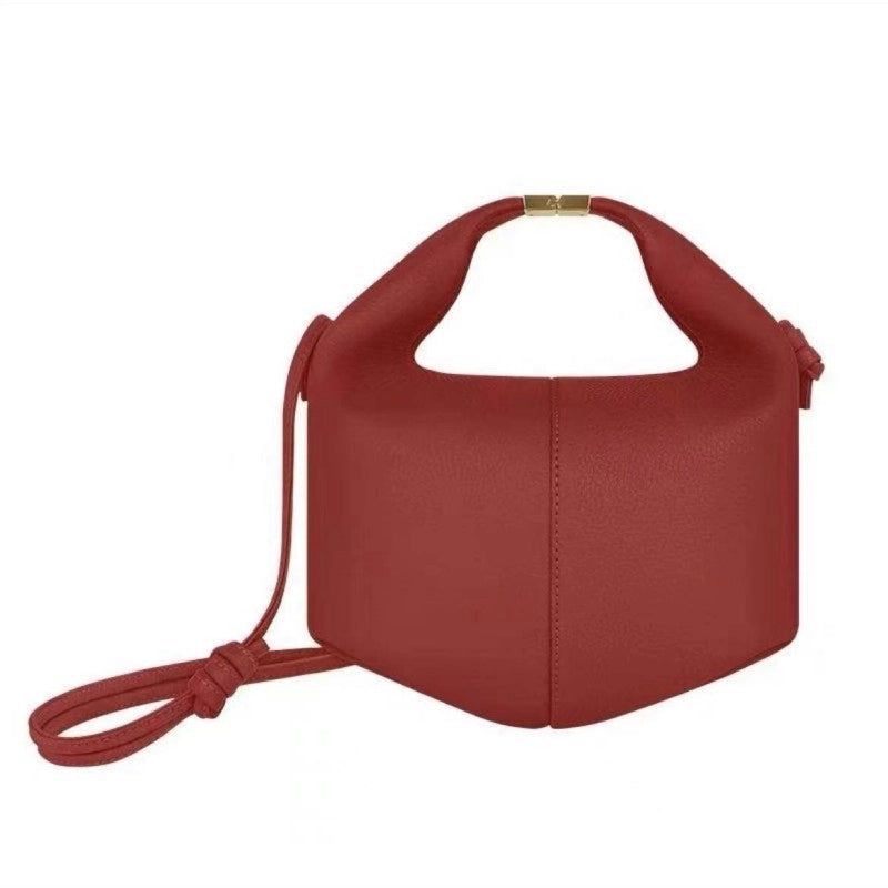 Women's Mini Leather Solid Color Elegant Basic Dumpling Shape Magnetic Buckle Tote Bag