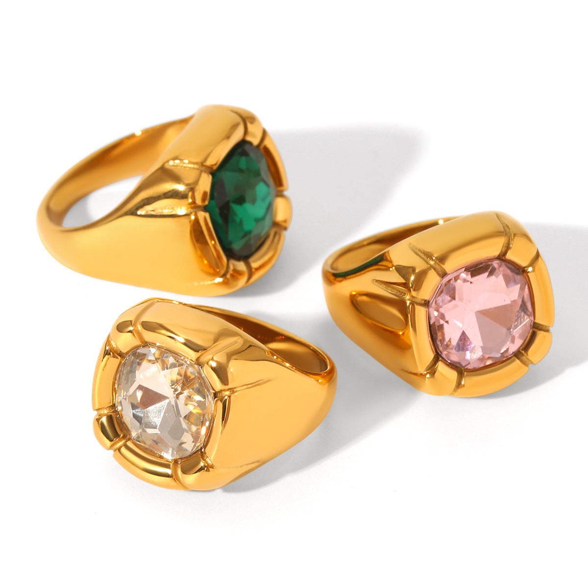 18K Gold Stainless Steel Inlaid Zircon Ring Female Ring Ins Style Titanium Steel Hand Jewelry Casting Ring