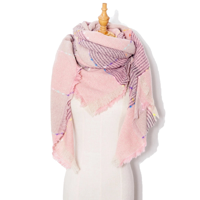 Hot New Autumn And Winter Square Scarf Split Women's Shawl Bristle Triangular Binder Plaid Scarf