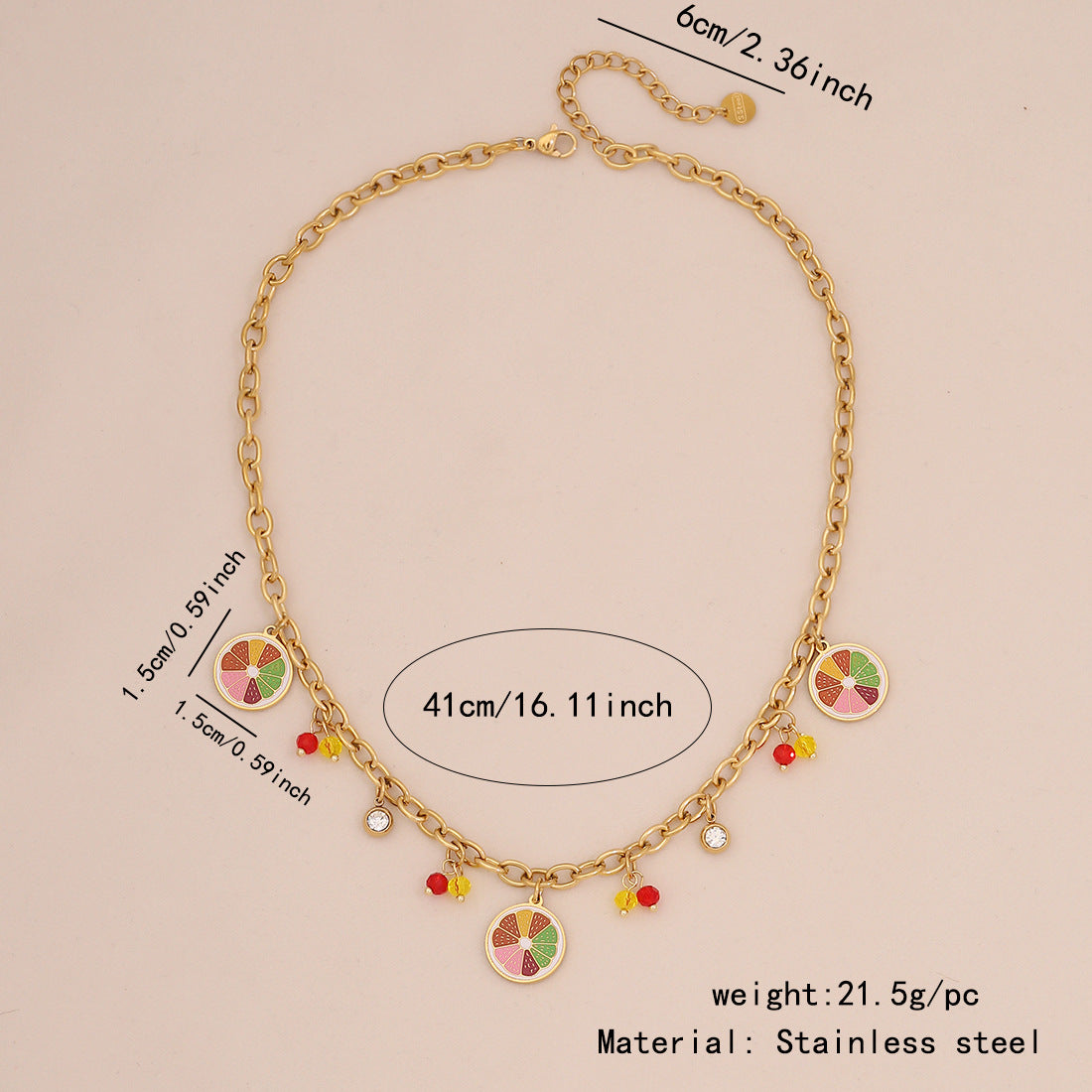 Fruit Watermelon Pineapple Pendant Necklace Colored Crystal Necklace N1524