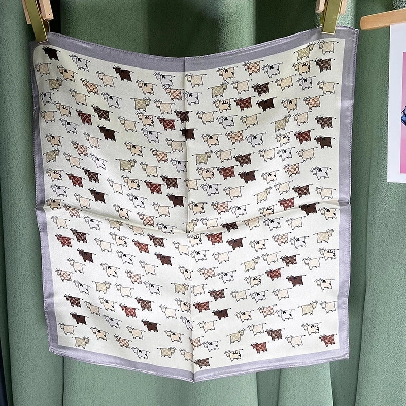 Women's Elegant Color Block Silk Printing Silk Scarf