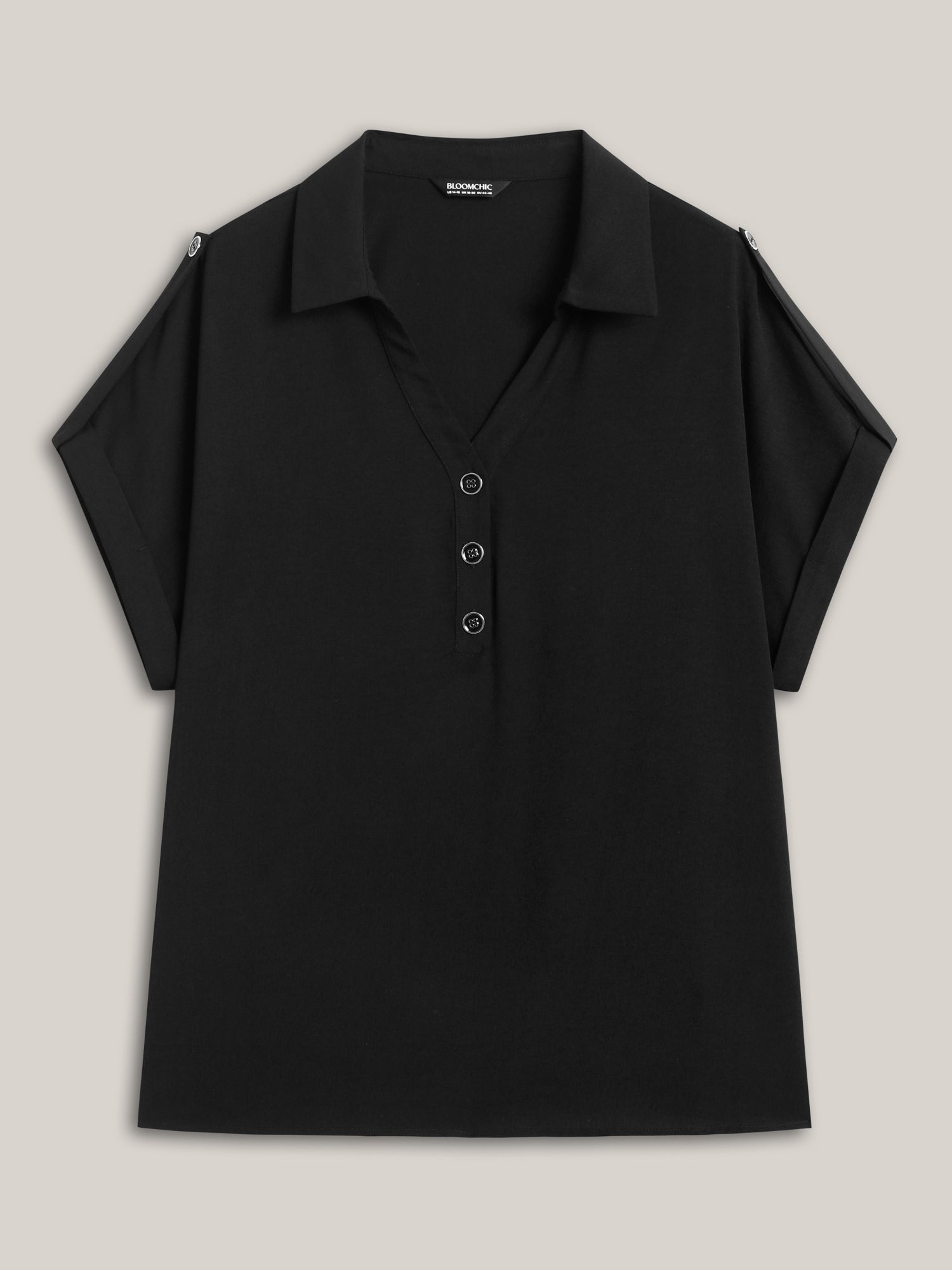 Button Placket Tab Sleeve Blouse